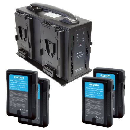 Axcom V-Mount Ladegerät + 4x U-SVLO-99-UD Akkus - Bundle